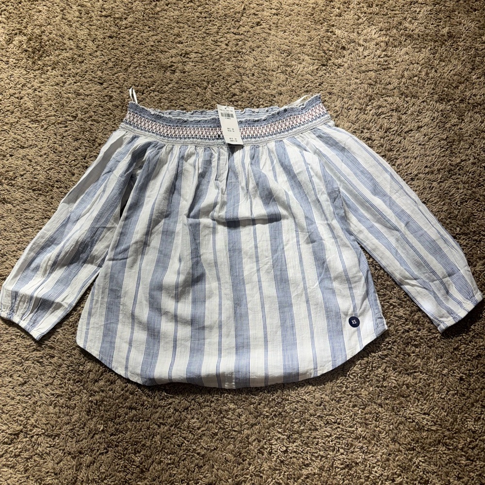 Abercrombie & Fitch Navy and White Smocked Blouse